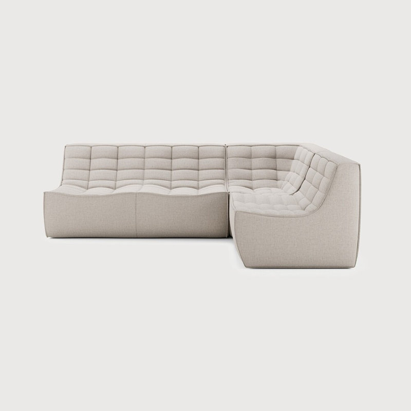 N701 Modular Sofa Set - Combo Left - 1 Seater + 2 Seater + 90° Square Corner, 30" H x 119" W x 91" D, Beige Polyester Blend