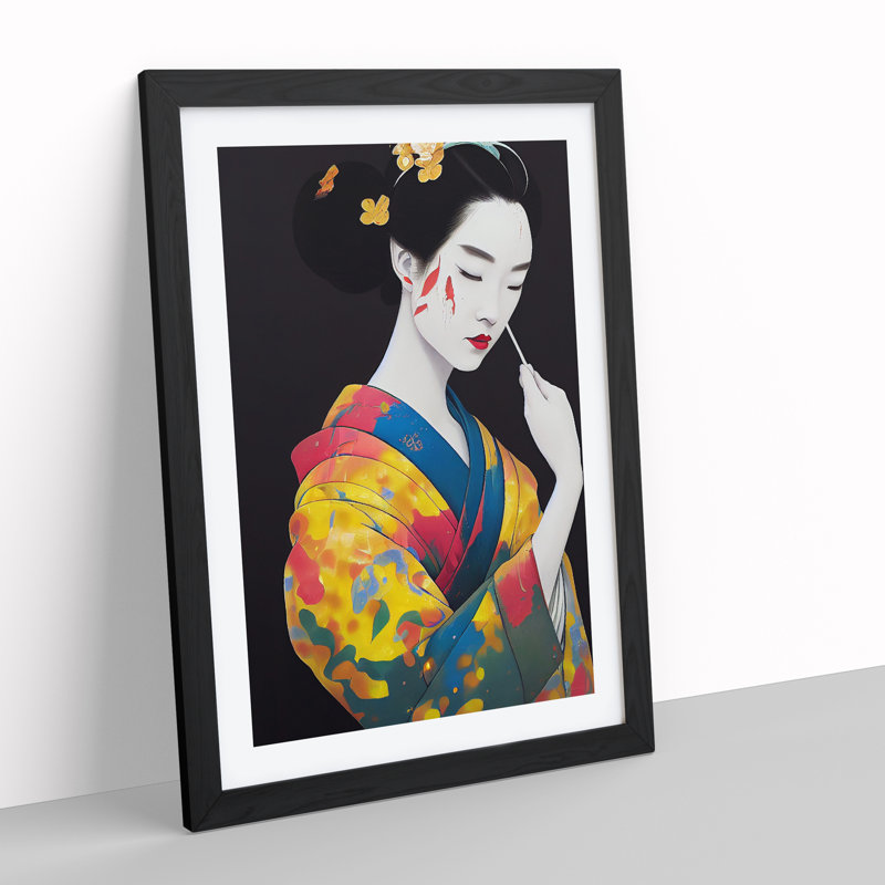 XV1022-3175X Drip Geisha No.5 - Single Picture Frame Print, 64cm H x 46cm W x 2cm D, Black 