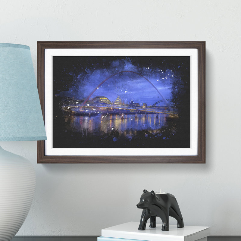 Millennium Bridge In Newcastle - Single Picture Frame Print on MDF, 60cm H x 91cm W x 2cm D, Walnut Framed