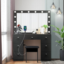 Kasibie Small Makeup Vanity Desk with Power Outlet & 3 Drawers, Vanity