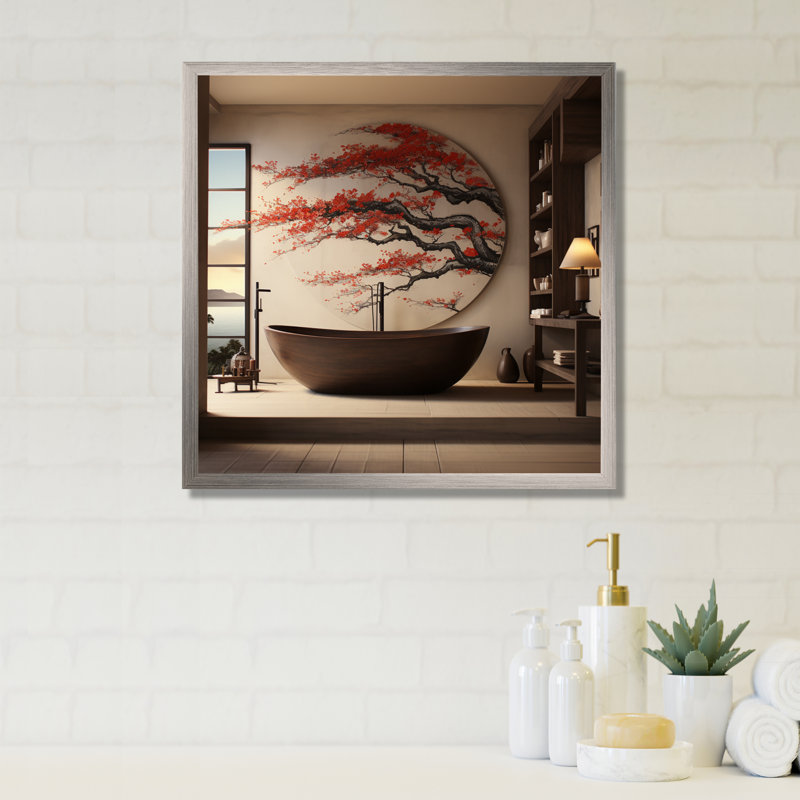 Bathroom Japon Art Ceremony V, 16" H x 16" W x 1" D, Black Floater Framed