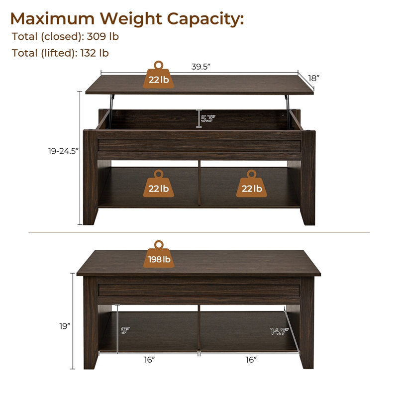 Aspa Single Coffee Table, Espresso, 19" H x 39.5" L x 18" W