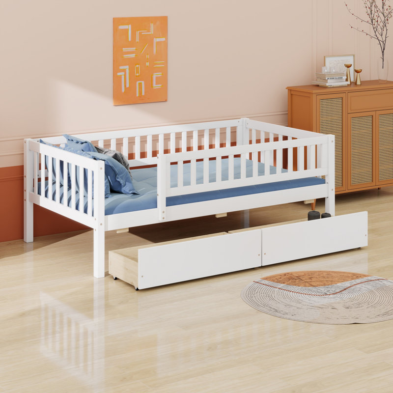 Wood Daybed Bed With Two Drawers, White