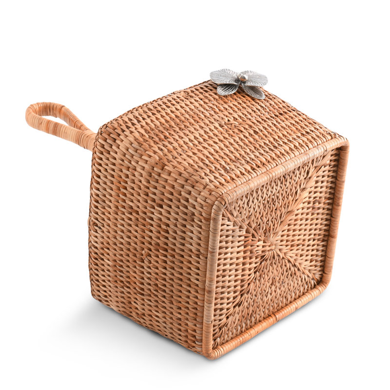 Natural Rattan Square Flatware Caddy with Pewter Orchid