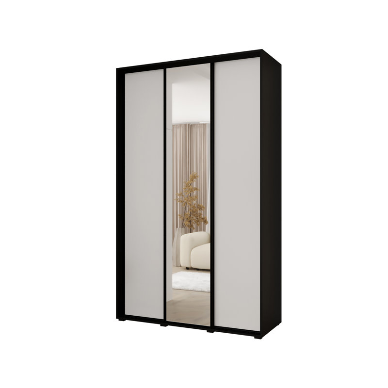 3 Door Manufactured Wood Wardrobe, 235.2cm H x 160cm W x 45cm D, White/Black