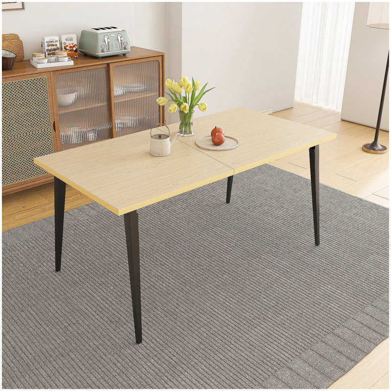 63-inch Modern Dining Table, Wooden Tabletop & Rust-Resistant Iron Legs, Rectangular Kitchen Table for 6-8 People, Rustic Industrial Design for Dining Room, Patio(Table Only)