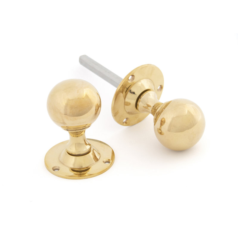 Ball Mortice Knob Set, Polished Brass