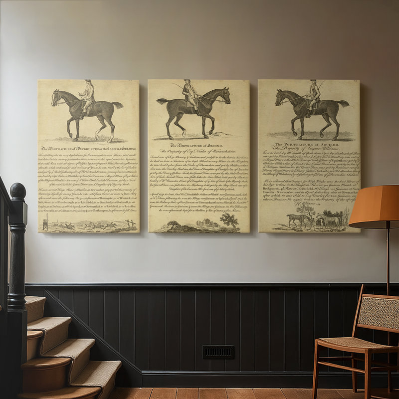 Horse Portraiture IV - Toile tendue avec châssis sur mesure - 3 pièces, H 12 po x l 24 po