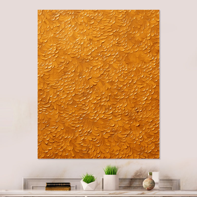 «Golden Abstract Dot Radiance I», art mural abstrait en métal, H 40 po x l 30 po x P 1,5 po