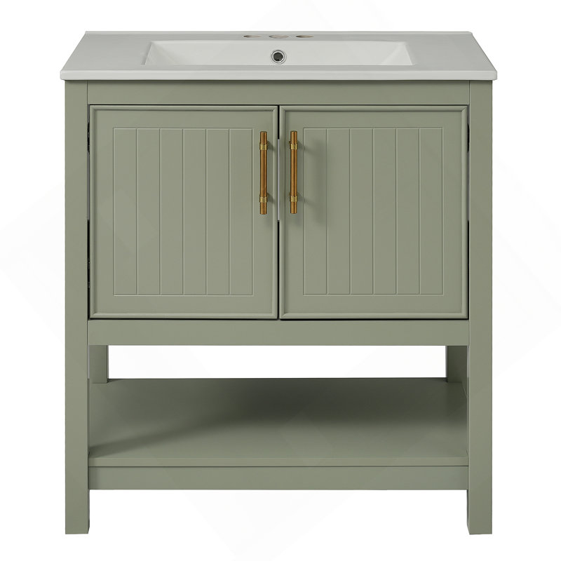 Meuble-lavabo de 30 pouces avec lavabo en céramique, Vert