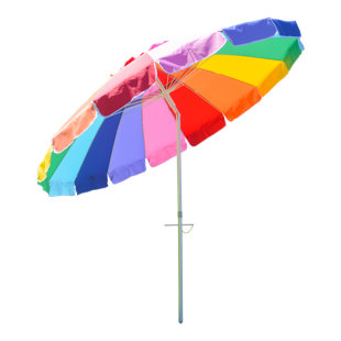 Impact 8' Multi Colored Beach Rainbow Umbrella With Spike