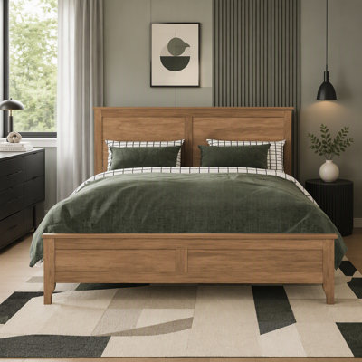 Modern Solid Wood Full-Size Platform Bed With Slatted Headboard, Sturdy Wooden Slats & Durable Pine Construction