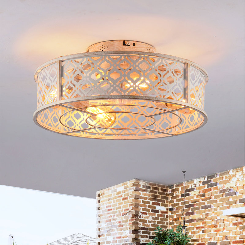 Ventilateurs de plafond en fer de style fleur 20 "avec télécommande, ventilateur encastré en cage pour chambre à coucher, salon - ampoules non incluses