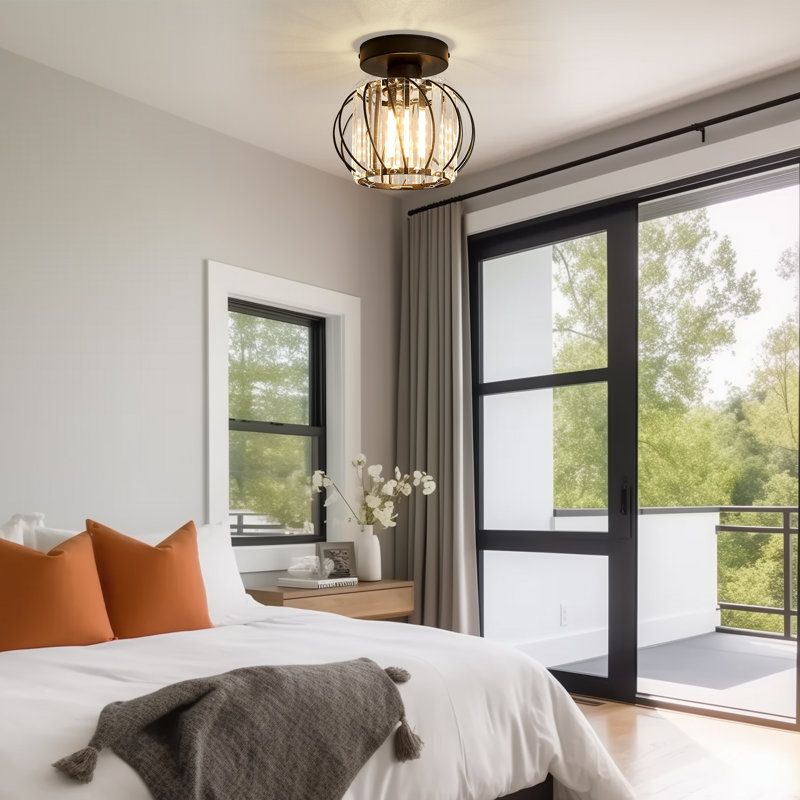 7.1'' 1 - Light Modern Semi Flush Mount Ceiling Light for Foyer, Closet, Entryway, Kitchen, Bedroom, Dining Room, Black