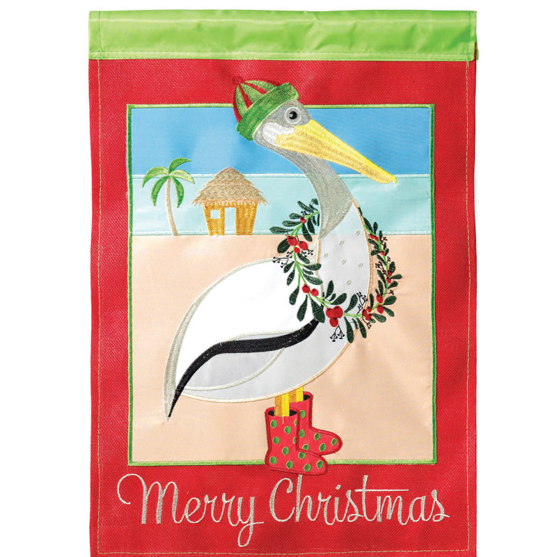 Polyester 18 po x l 13 po. pelican de noël drapeau de jardin