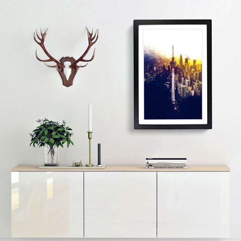 Menara Tower in Kuala Lumpur in Abstract - Picture Frame Graphic Art Print, 65cm H x 48cm W x 2cm D, Black Framed