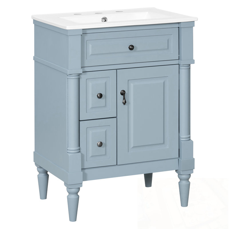 Meuble-lavabo avec lavabo, 2 tiroirs et tablettes de porte, 24", Bleu
