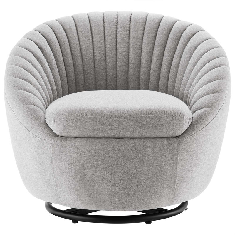 Upholstered Swivel Barrel Chair, Light Gray Polyester Blend
