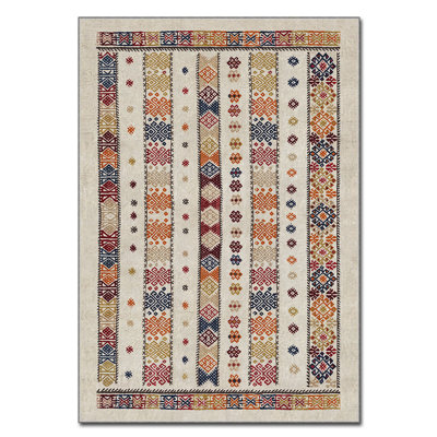 Tapis rectangulaire en polyester tissé à la machine de style sud-ouest ivoire / brun / bleu Alysa