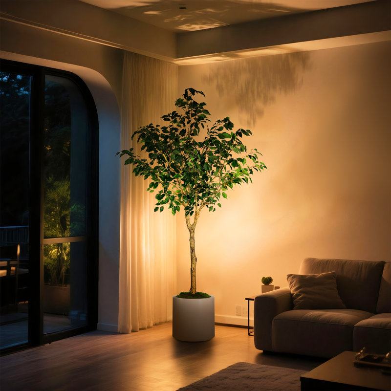 Artificial Ficus Tree in White Decor Pot, 78.75"H x 41.25"W x 39.5"D