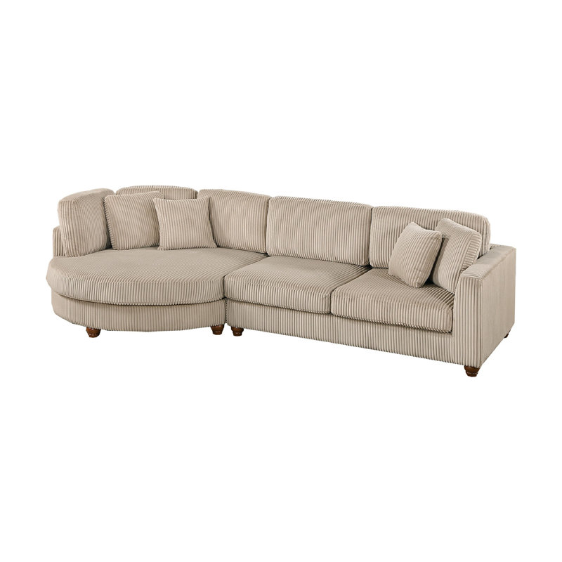 Zeo 2Pc Oversize Sectional Sofa And Chaise, 4 Pillows, Corduroy, Brown Corduroy