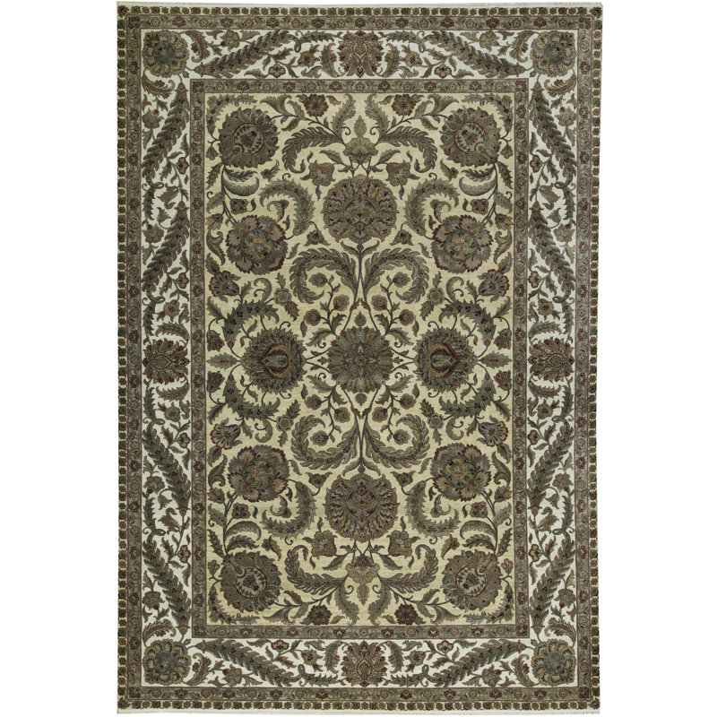 Tapis doré et ivoire de haute qualité noué à la main
