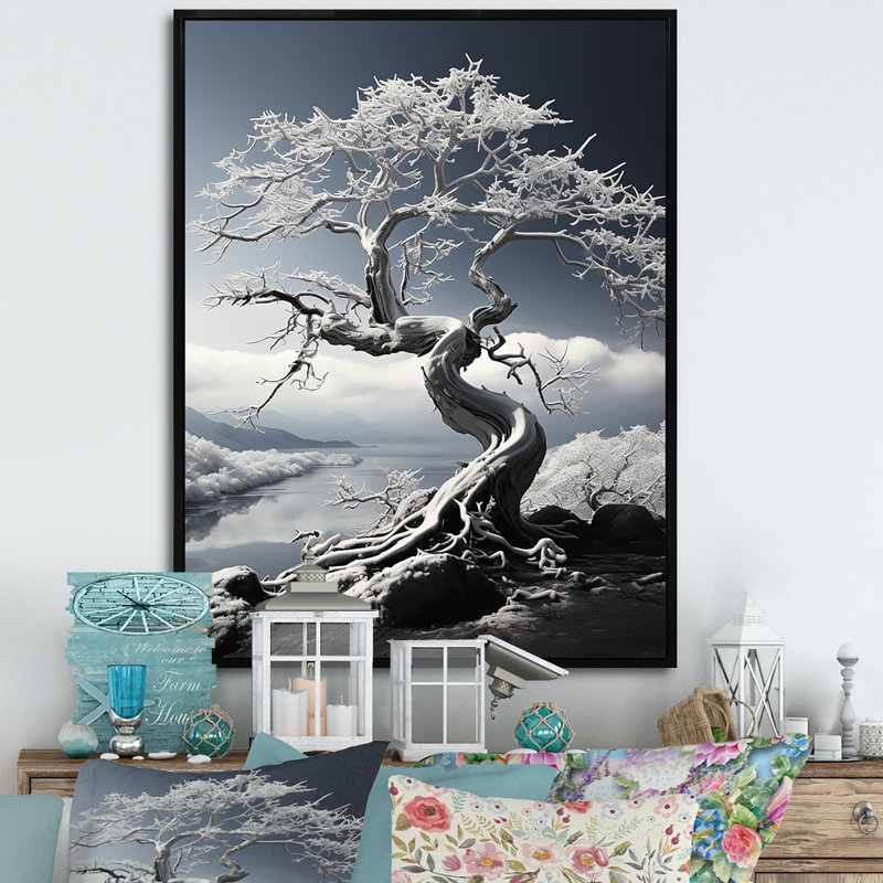 «Dreams» sur toile, noir et blanc, H 44 po x l 34 po x P 1,5 po, Cadre flottant noir