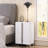 White Modern End Table, Elegant Nightstand with Metal Foot & Mirrored Metal Handles-1528497683