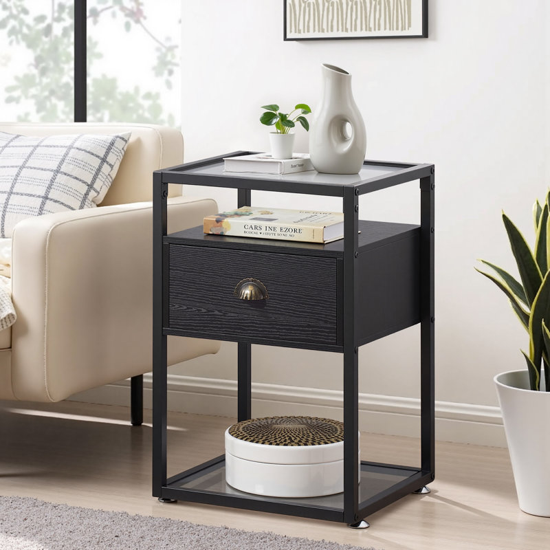 Armoire de rangement à 3 niveaux avec tiroirs pour le salon de la chambre Alsa, Noir