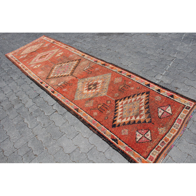 Tapis de couloir turc vintage fait à la main en laine rouge - décoration de couloir bohémien unique