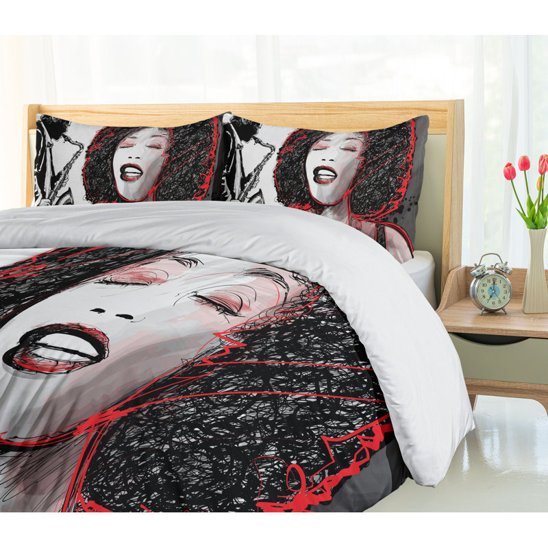 Afro Art Black and Red Microfiber Duvet Cover Set