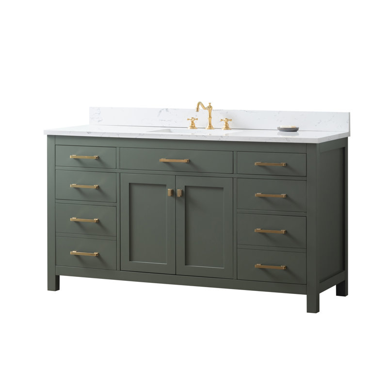 Ensemble de meuble-lavabo simple 60 po Ajhane, Vert rétro