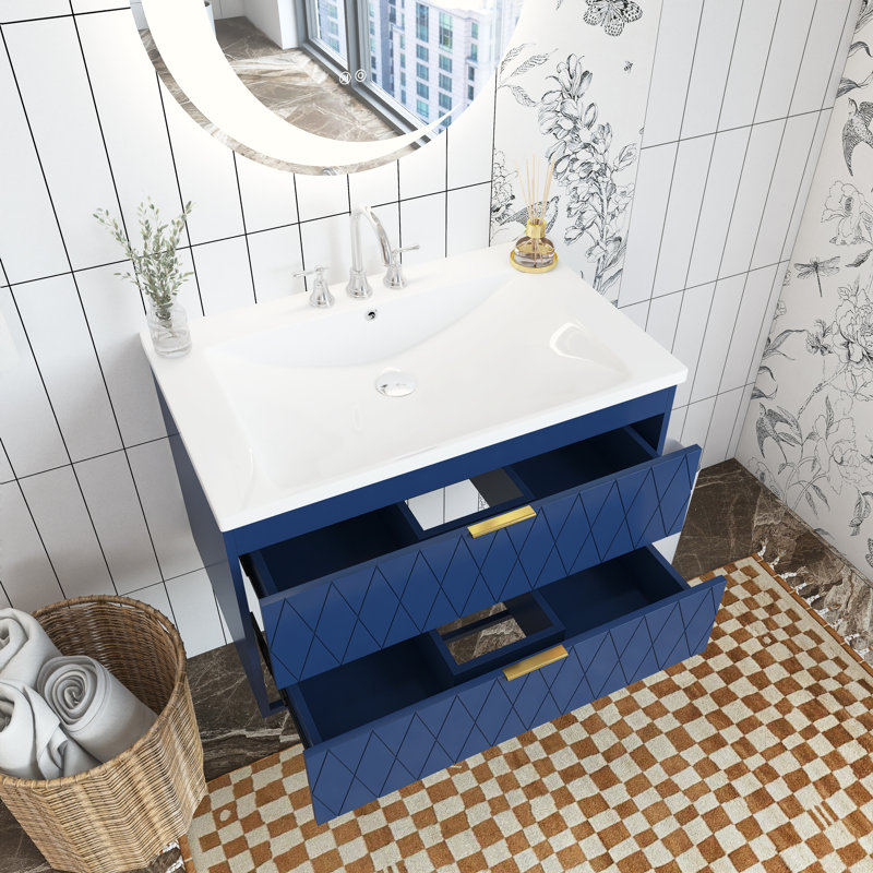 Meuble-lavabo simple 30 po avec plateau en résine Tahmeed, Bleu marine