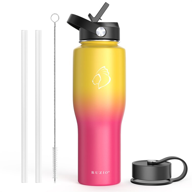 32 oz. Vacuum Insulated Stainless Steel Water Bottle Buzio Color: Pink/Yellow
