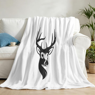 Black Ultra Soft Flannel Fleece Throw Blanket,Hunting Classic Head Deer Single-Sided Print