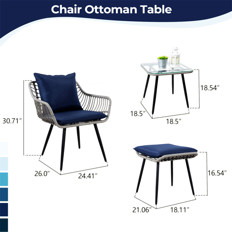 Ensemble bistro 5 pièces pour patio avec repose-pieds, Gris, Marine