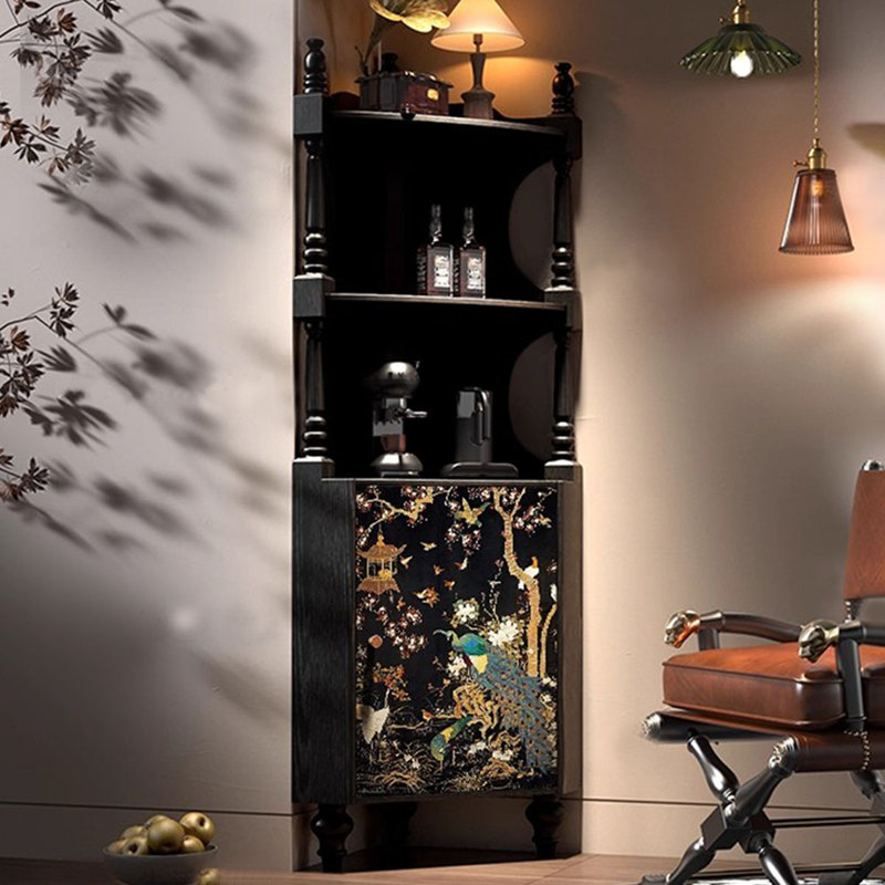 Armoire de coin noire en bois massif