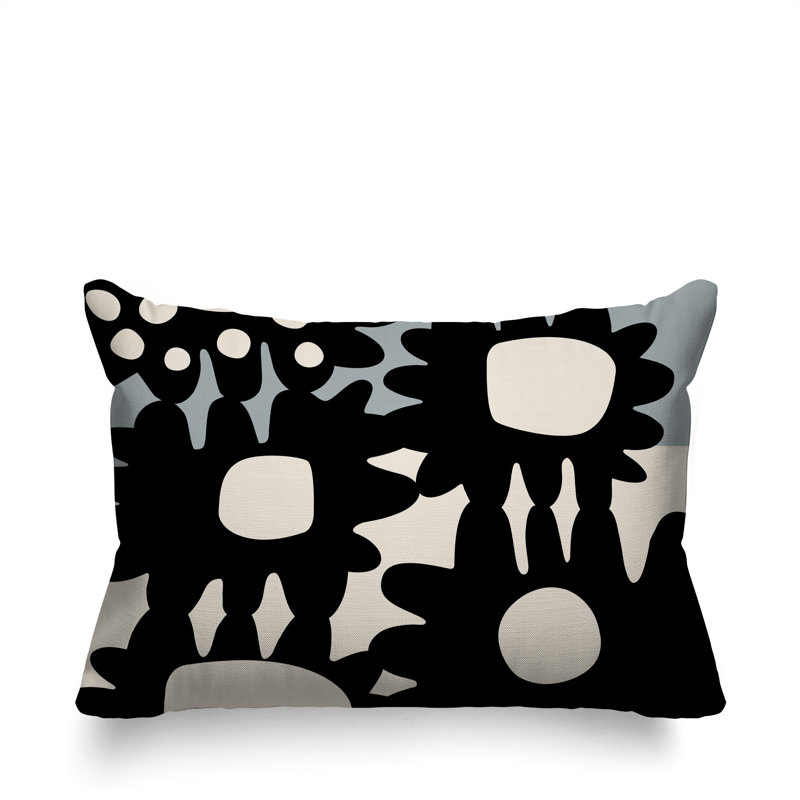 Coussin rectangulaire intérieur / extérieur Dunn, H 18 po x l 25 po, Gris / noir / blanc cassé