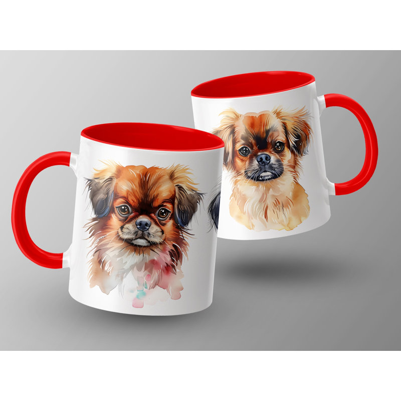 Cavalier Spaniel Puppies Watercolor Design 11oz Coffee Mug, Red, 2