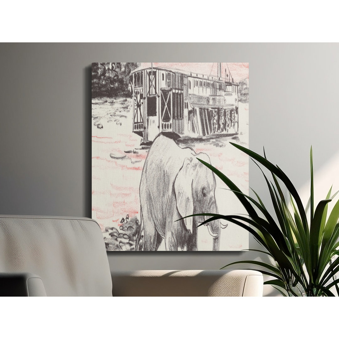 Elephant and Steamboat Canvas Wall Art, Gallery Wrapped Matte Print, Ready to Hang, Archival Quality, Riverboat Painting, African Art