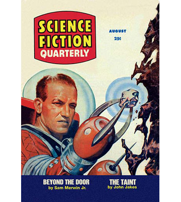 « science fiction quarterly : astronaute mineur », affiche rétro