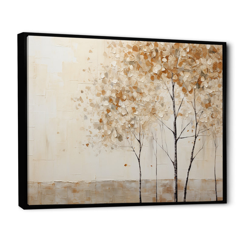 Harmonisation des arbres beiges IV sur toile, Cadre flottant noir, H 16 po x l 32 po x P 1 po