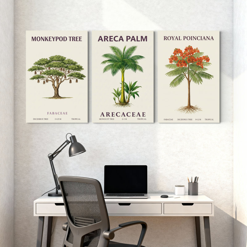 Plantes et fleurs, ensemble de 3 reproductions d'art sur toile, H 30 po x l 60 po