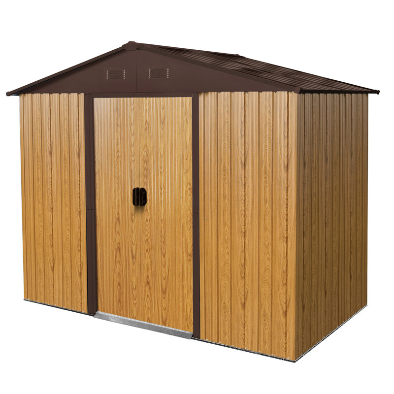 Remise de rangement en métal de 8 pi x 4 pi avec ancres - Café pour une cour extérieure facile à assembler 8 pi x 4 pi, Café