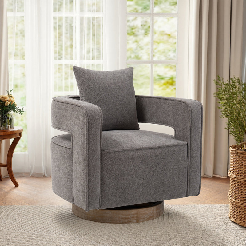 Fauteuil demi-tonneau moderne pivotant avec dossier ouvert, Mélange de lin gris anthracite