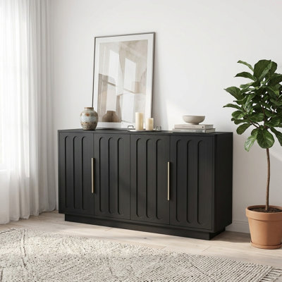 55.1" Modern Fluted Freestanding Buffet Cabinet with Adjustable Shelves and Black Mdf