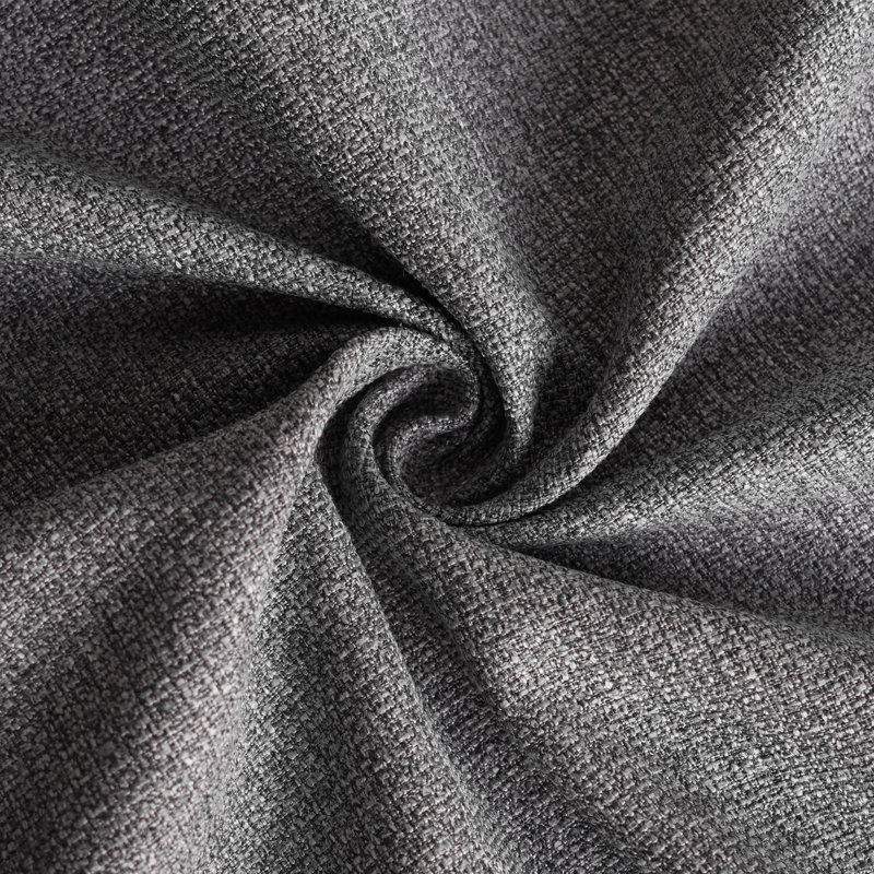 Chaises de salle à manger rembourrées en lin avec dossier haut incurvé et pieds en bois massif, Gris / Noir, 6
