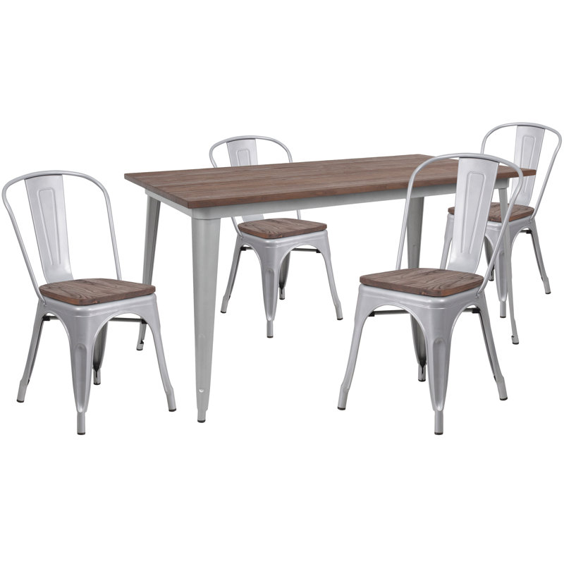 Lafonya 7 Piece Solid Wood Dining Set, 7 pieces, Brown, Black
