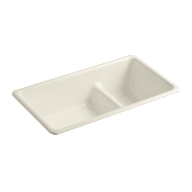 Iron Tones 33" L x 18.75" W Large/Medium Double-Bowl Kitchen Sink, Almond