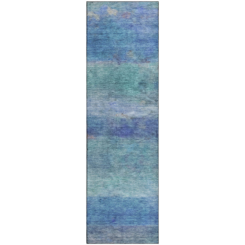Premium Machine Washable Mayfield AMF2311 Stripes Rug, Blue, 2'3" x 7'6" Runner